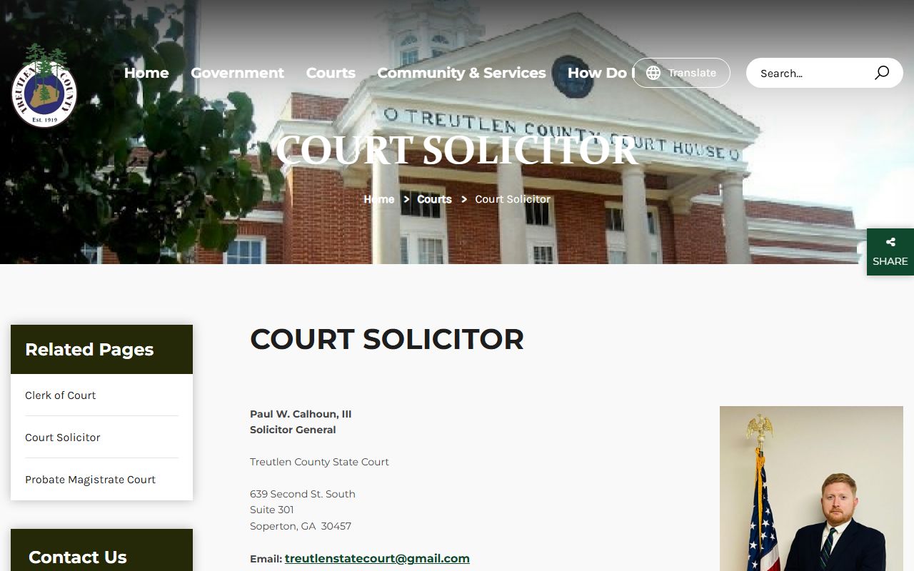 Treutlen County Clerk of Superior Court records State Court solicitor page