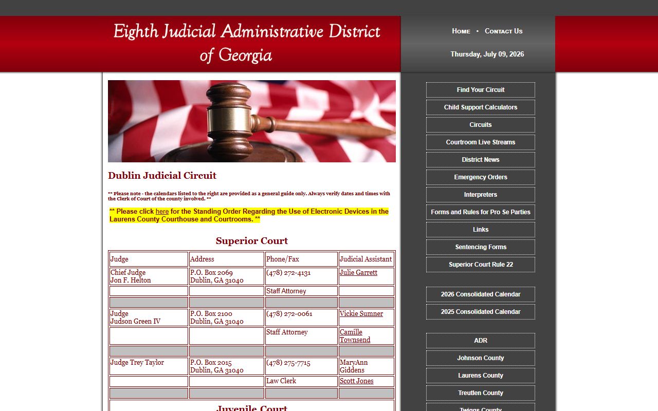 Treutlen County court dockets Dublin Judicial Circuit calendar verification source
