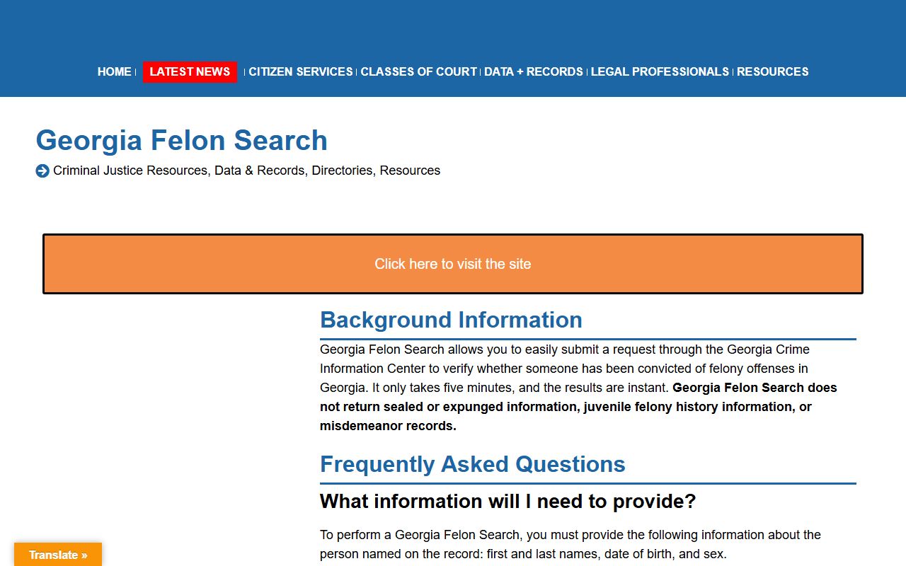 Treutlen County criminal court records Georgia Felon Search overview
