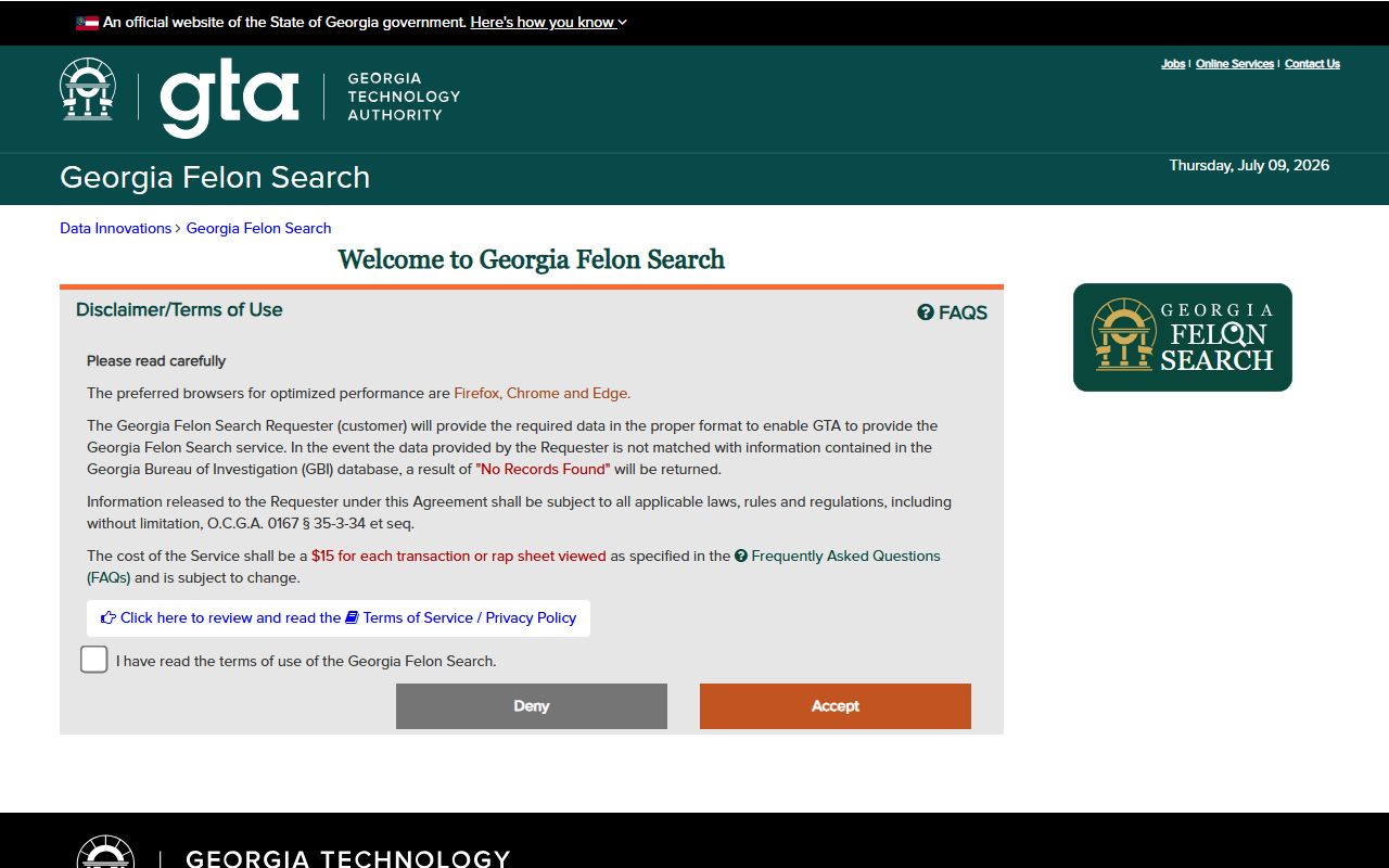 Treutlen County criminal records Georgia Felon Search service portal