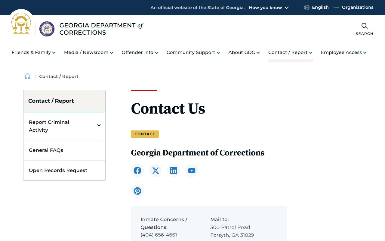 Treutlen County inmate records GDC contact page