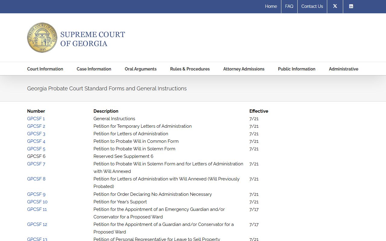 Treutlen County probate records Supreme Court of Georgia standard probate forms