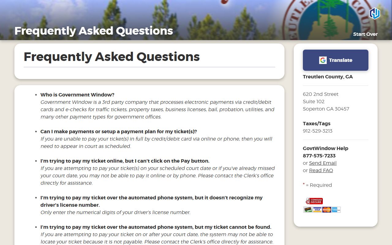 Treutlen County traffic court records Government Window payment FAQ