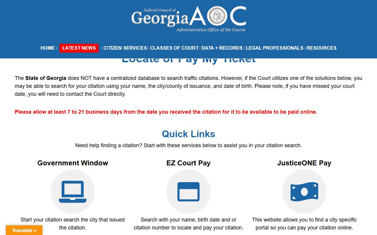 Treutlen County traffic court records Georgia Courts ticket locator notice