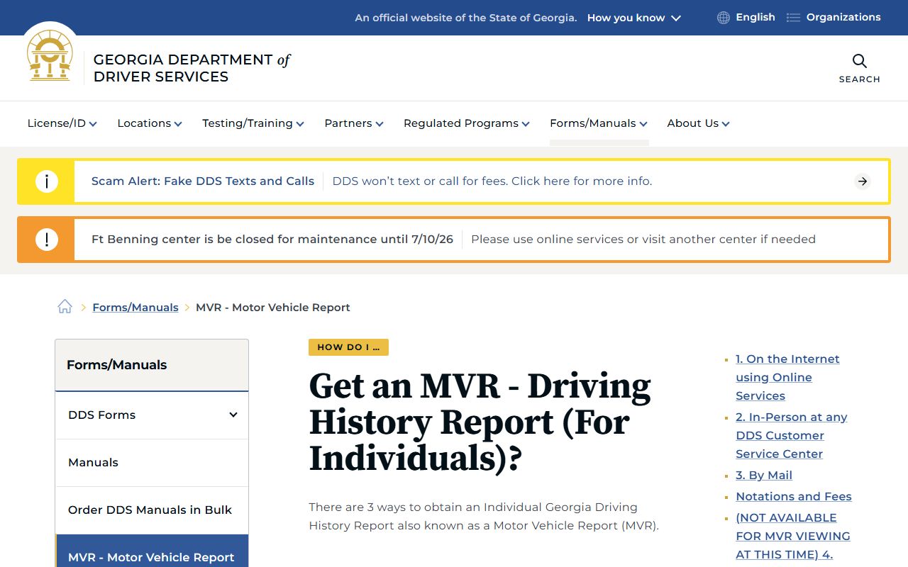 Treutlen County traffic court records Georgia DDS MVR driving history instructions