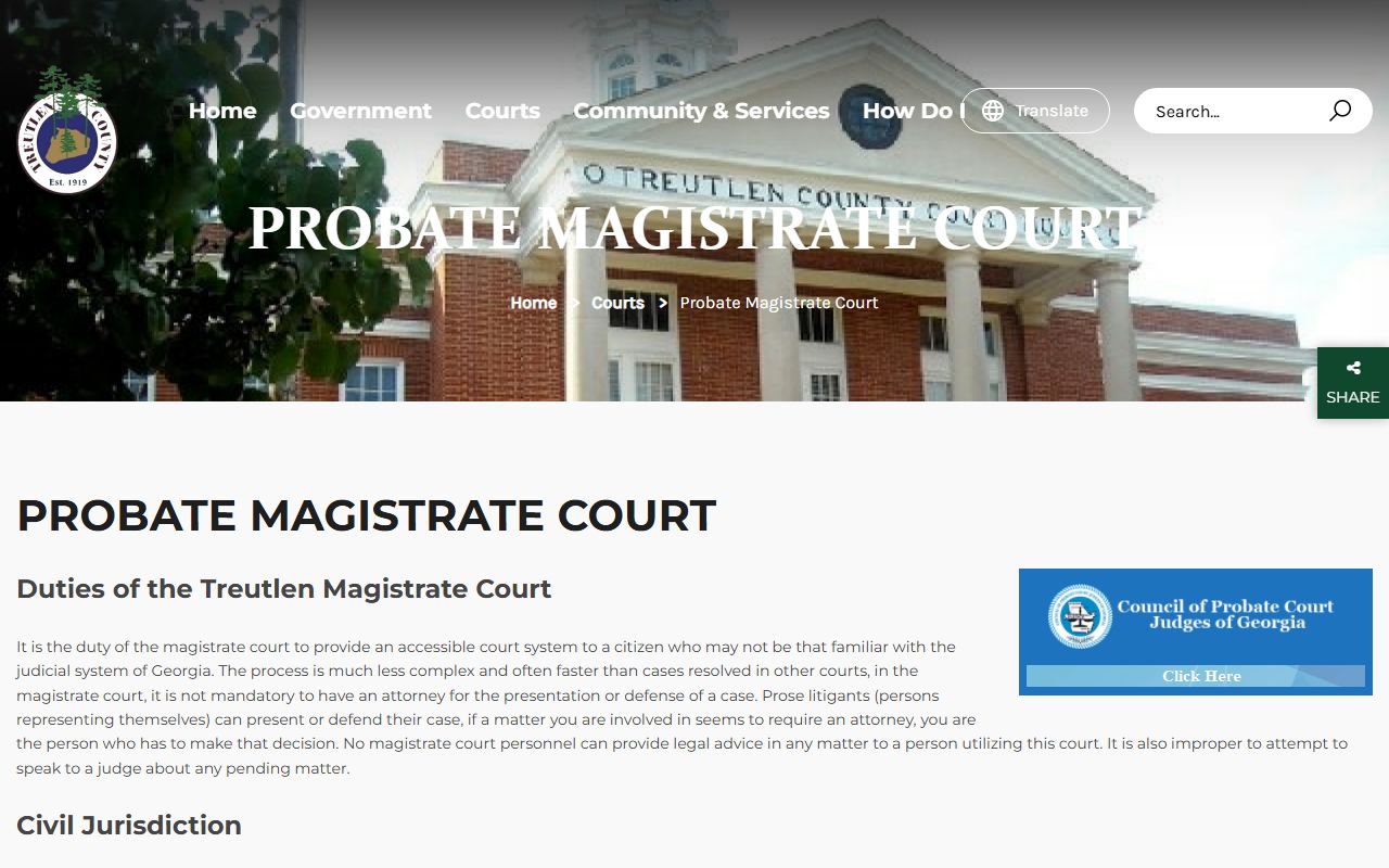 Treutlen County warrant records Probate Magistrate Court page
